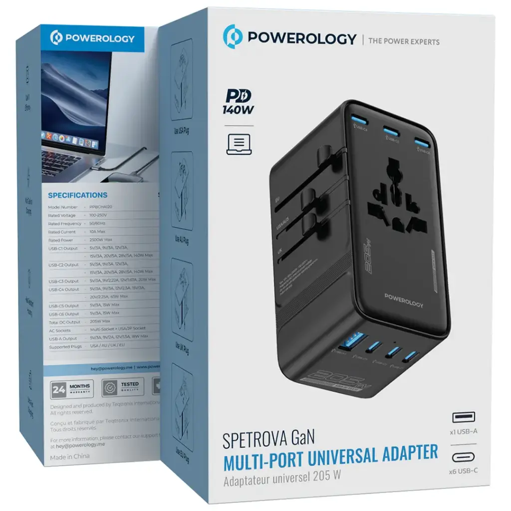 POWEROLOGY SPETROVA GAN MULTI PORT UNIVERSAL ADAPTER PD 140W BLACK PPBCHA120BK - Image 6