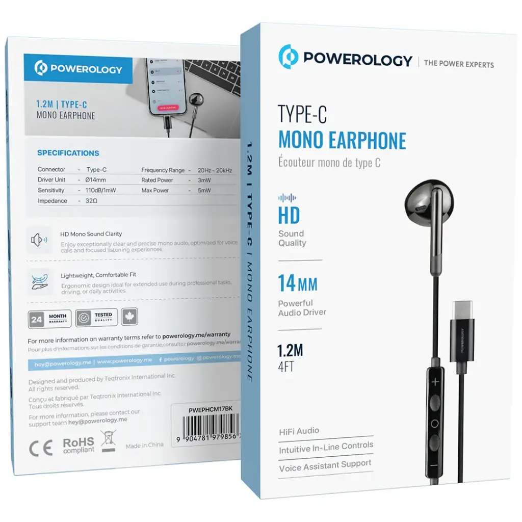 POWEROLOGY TYPE C MONO EARPHONE BLACK PWEPHCM17BK - Image 2