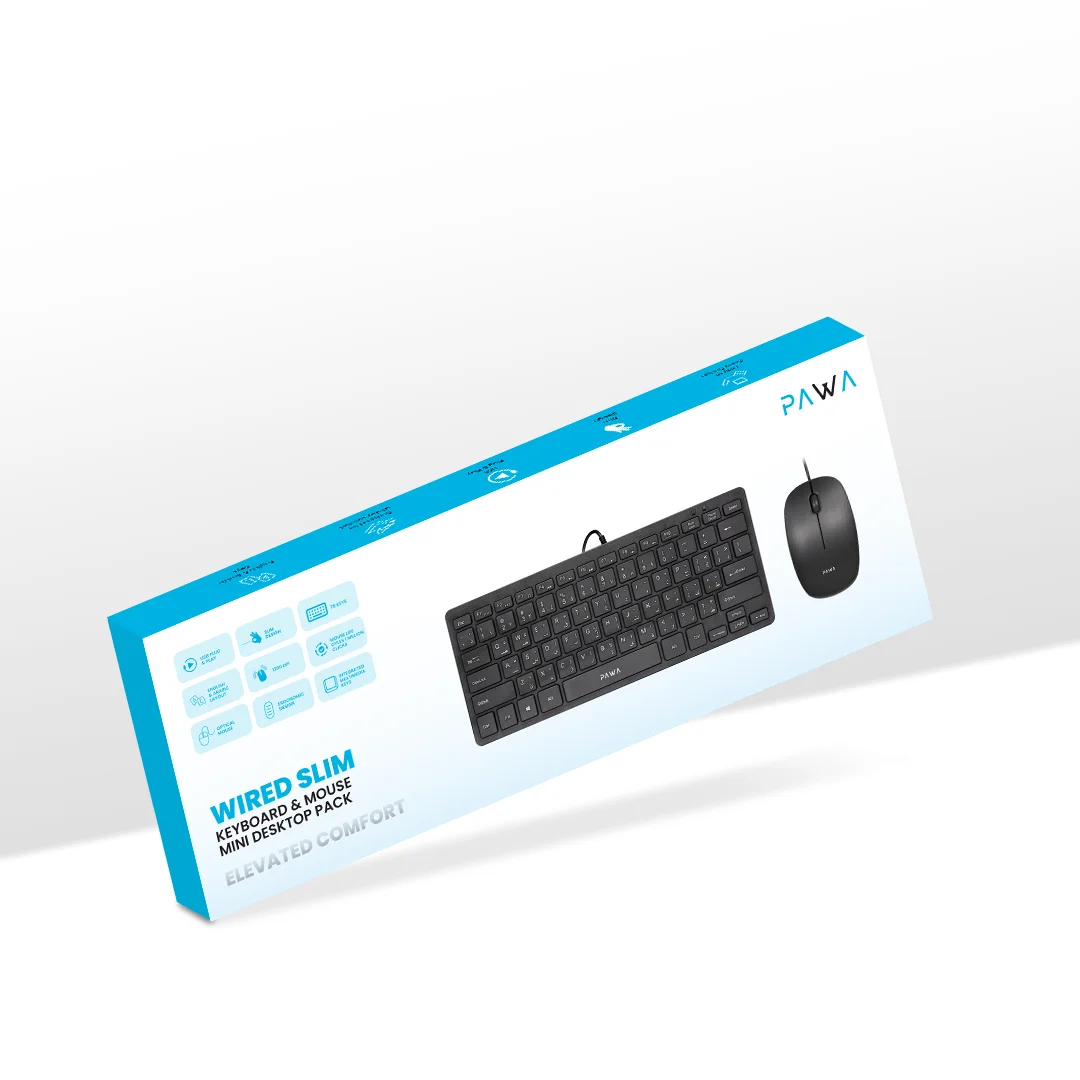 PAWA WIRED SLIM KEYBOARD AND MOUSE MINI DESKTOP PACK BLACK PW-CMBMKEA2-BK - Image 4