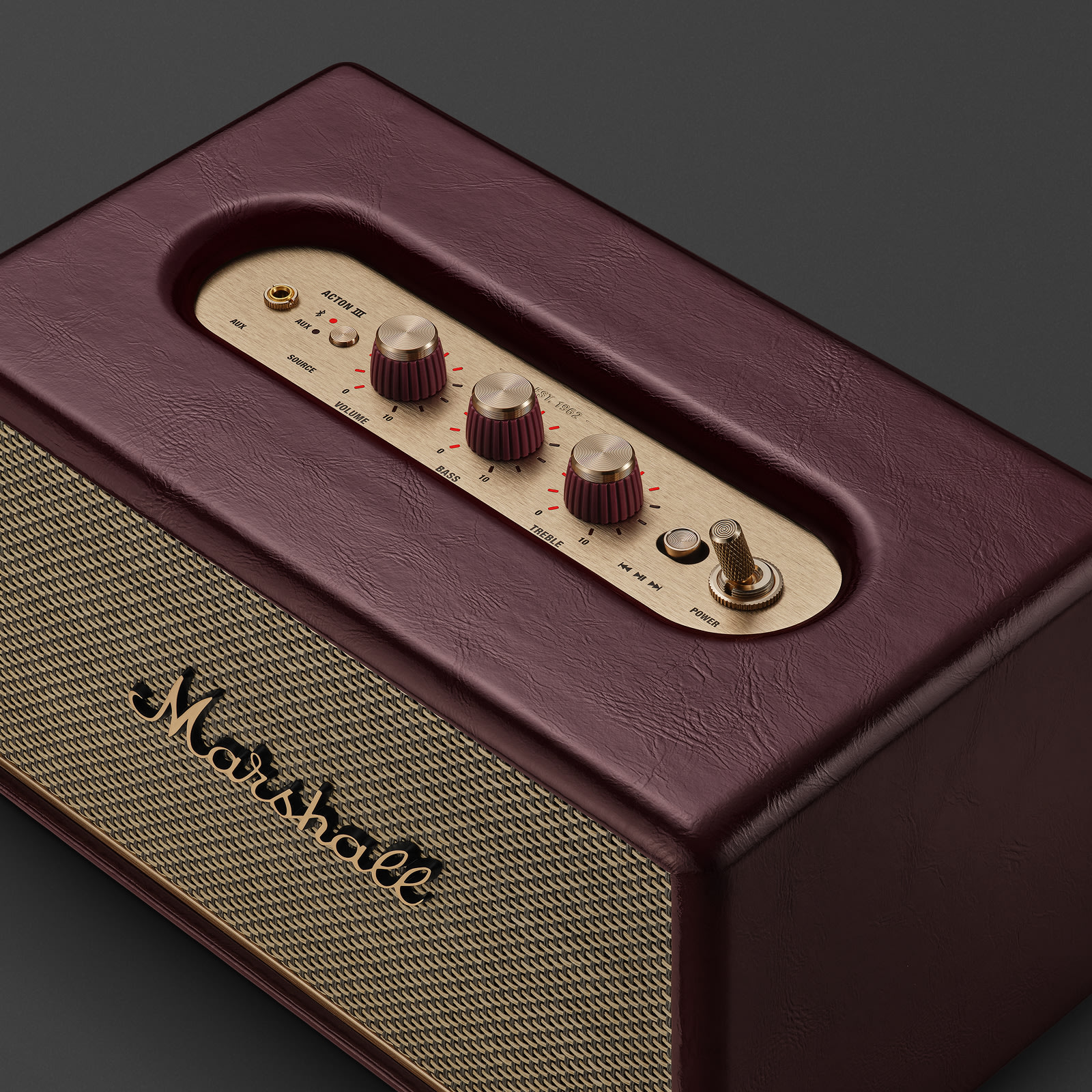 MARSHALL ACTON III PORTABLE BLUETOOTH HOME SPEAKER BURGUNDY - Image 7