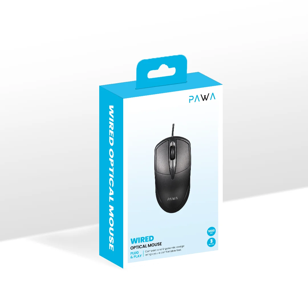 PAWA WIRED OPTICAL MOUSE BLACK PW-MWN2TC15-BK - Image 4