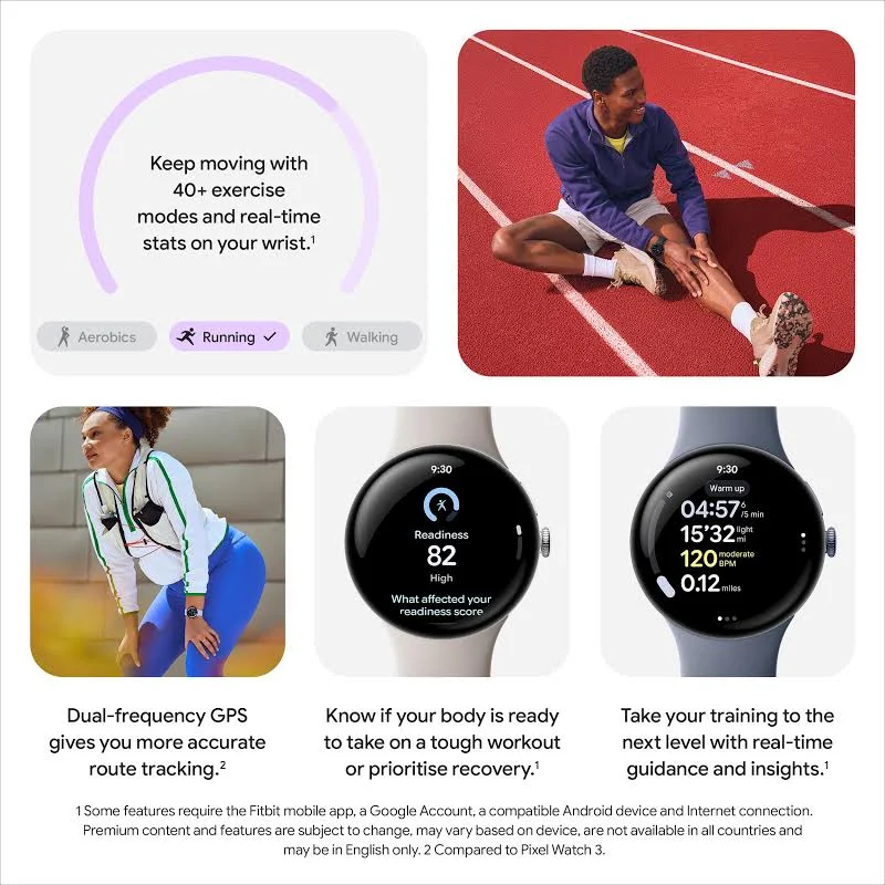 GOOGLE PIXEL WATCH 4 45MM WIFI WITH PORCELAIN ACTIVE BAND POLISHED SILVER ALUMINUM CASE - Image 6