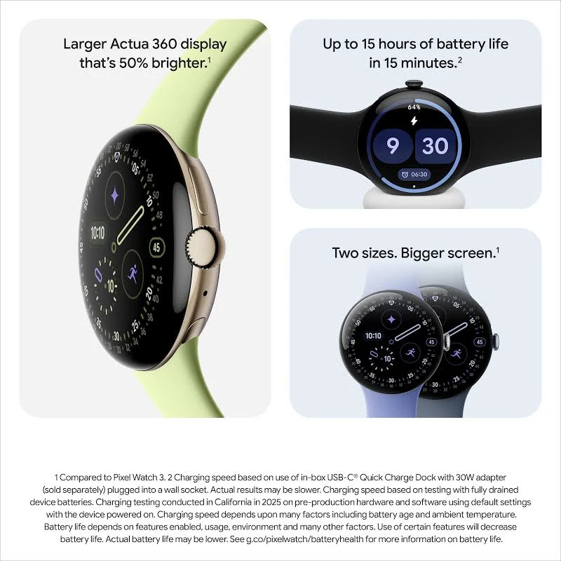 GOOGLE PIXEL WATCH 4 45MM WIFI WITH PORCELAIN ACTIVE BAND POLISHED SILVER ALUMINUM CASE - Image 5