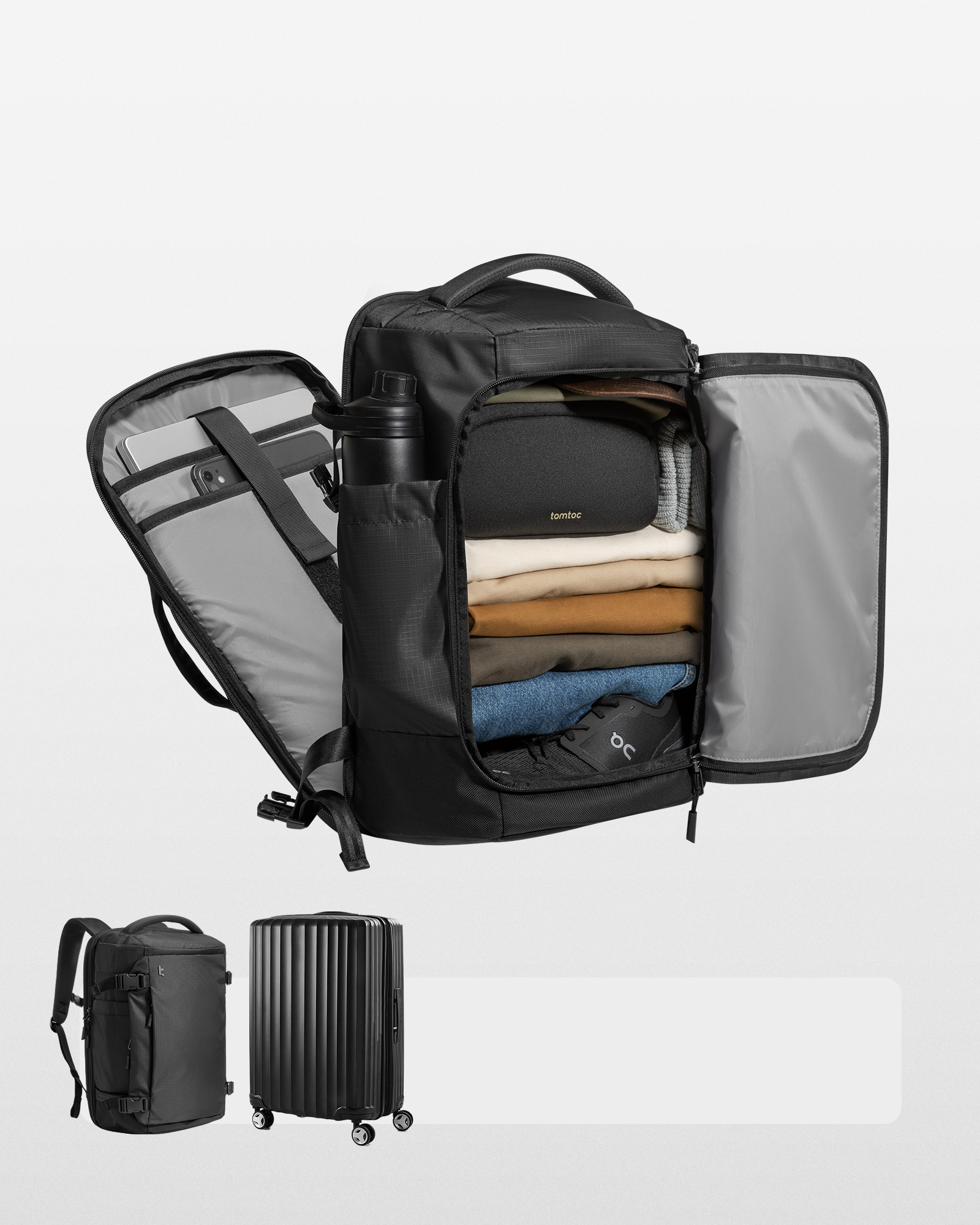 TOMTOC NAVIGATOR T66 17 INCH/40L LITEWAY TRAVEL BACKPACK BLACK T66M1D2 - Image 2