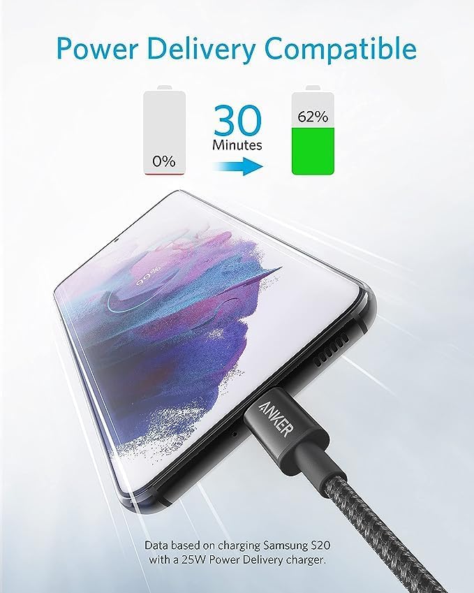 ANKER 322 USB C TO USB C 6FT 60W NYLON CABLE BLACK A8753H11 - Image 2