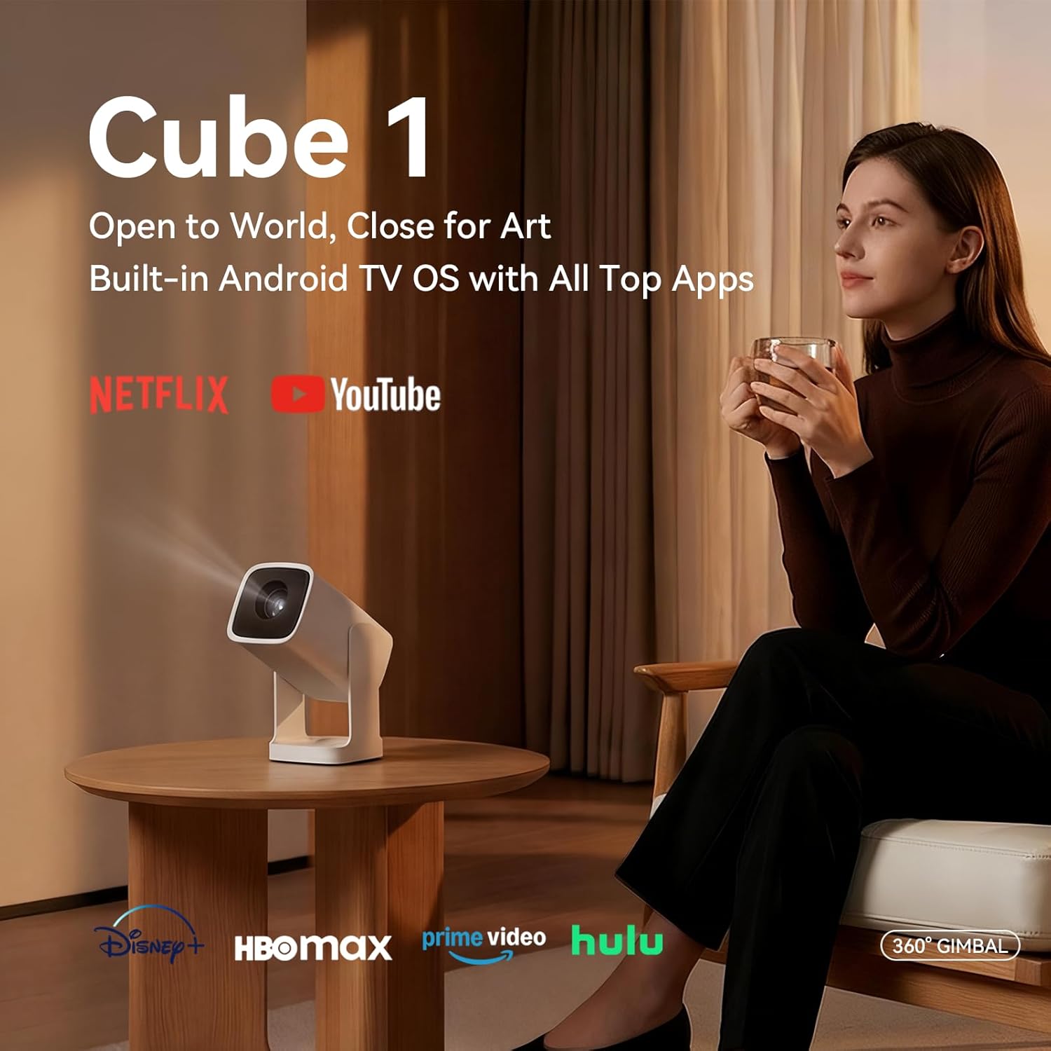 WANBO CUBE 1 360 ADJUSTABLE SMART PROJECTOR WITH WI-FI AND BLUETOOTH ANDROID TV 11 ALPINE WHITE - Image 3
