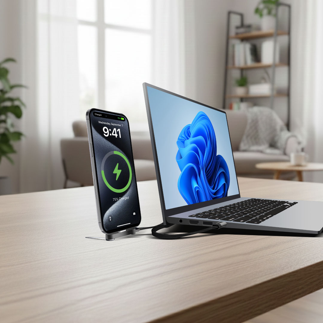 BLUPEBBLE POWERFLOW AXIS USB-C TO USB-C 240W BRAIDED CABLE W STAND GRAY BP-PFAXIS1.2M240W-GY - Image 2
