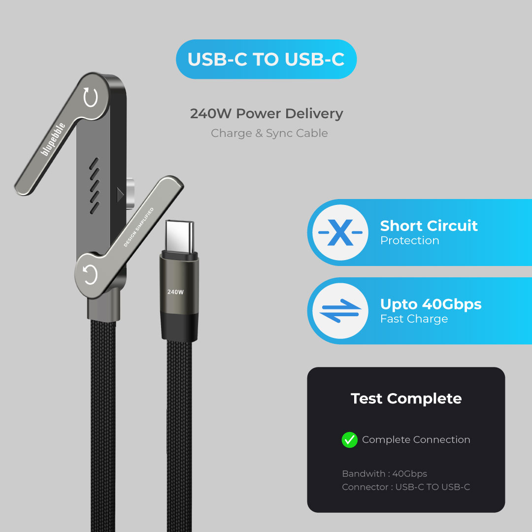BLUPEBBLE POWERFLOW AXIS USB-C TO USB-C 240W BRAIDED CABLE W STAND GRAY BP-PFAXIS1.2M240W-GY - Image 5