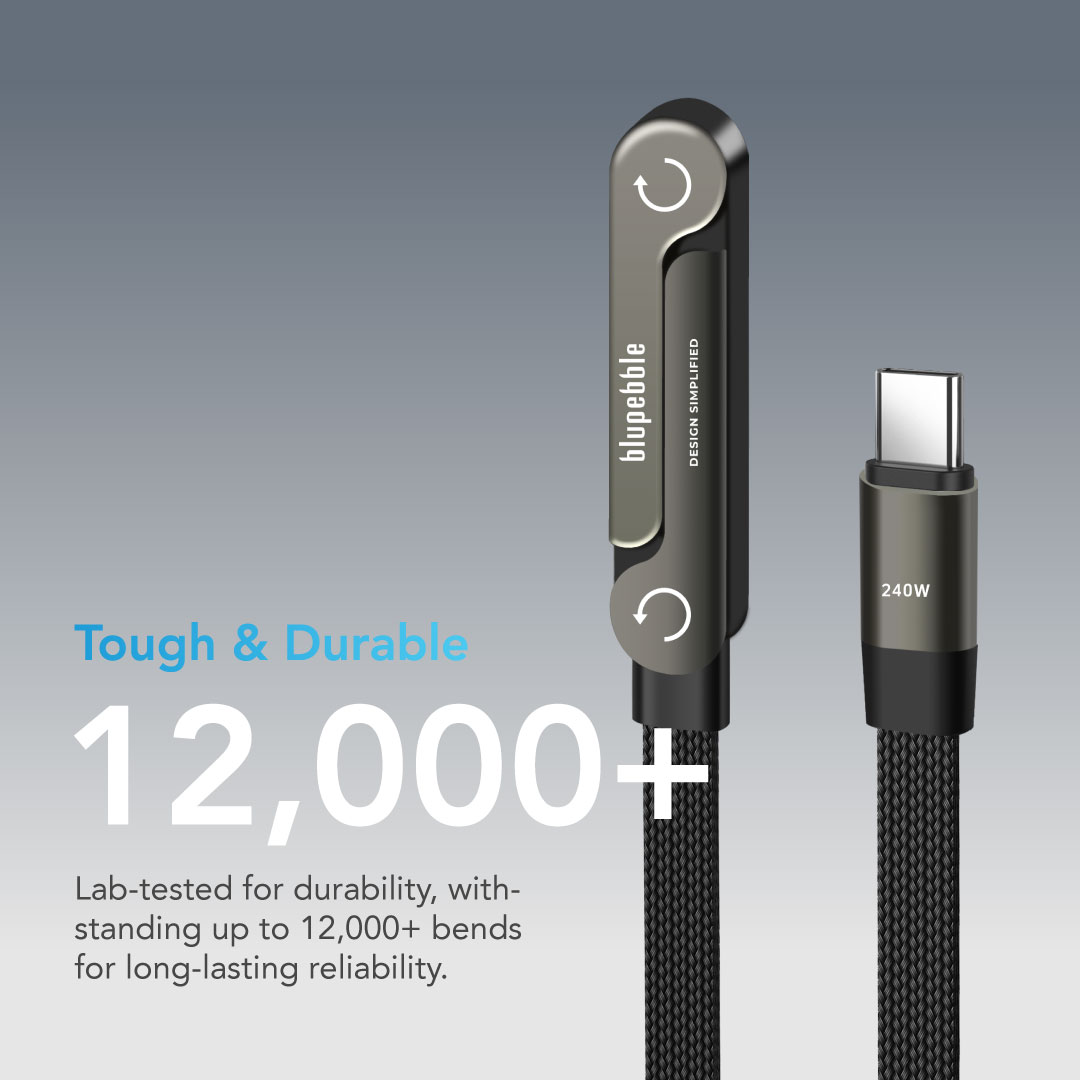 BLUPEBBLE POWERFLOW AXIS USB-C TO USB-C 240W BRAIDED CABLE W STAND GRAY BP-PFAXIS1.2M240W-GY - Image 4