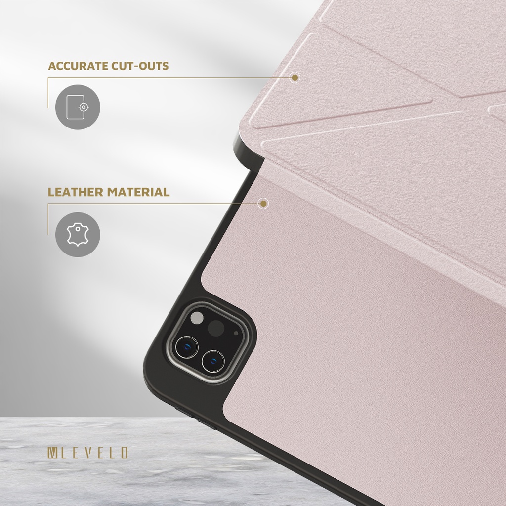LEVELO IPAD PRO 11 INCH ELEGANT HYBRID LEATHER MAGNETIC CASE PINK LVLELGP11PK - Image 4