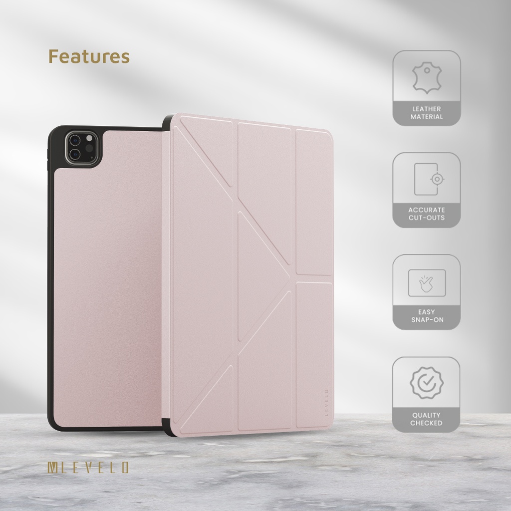 LEVELO IPAD PRO 11 INCH ELEGANT HYBRID LEATHER MAGNETIC CASE PINK LVLELGP11PK - Image 3