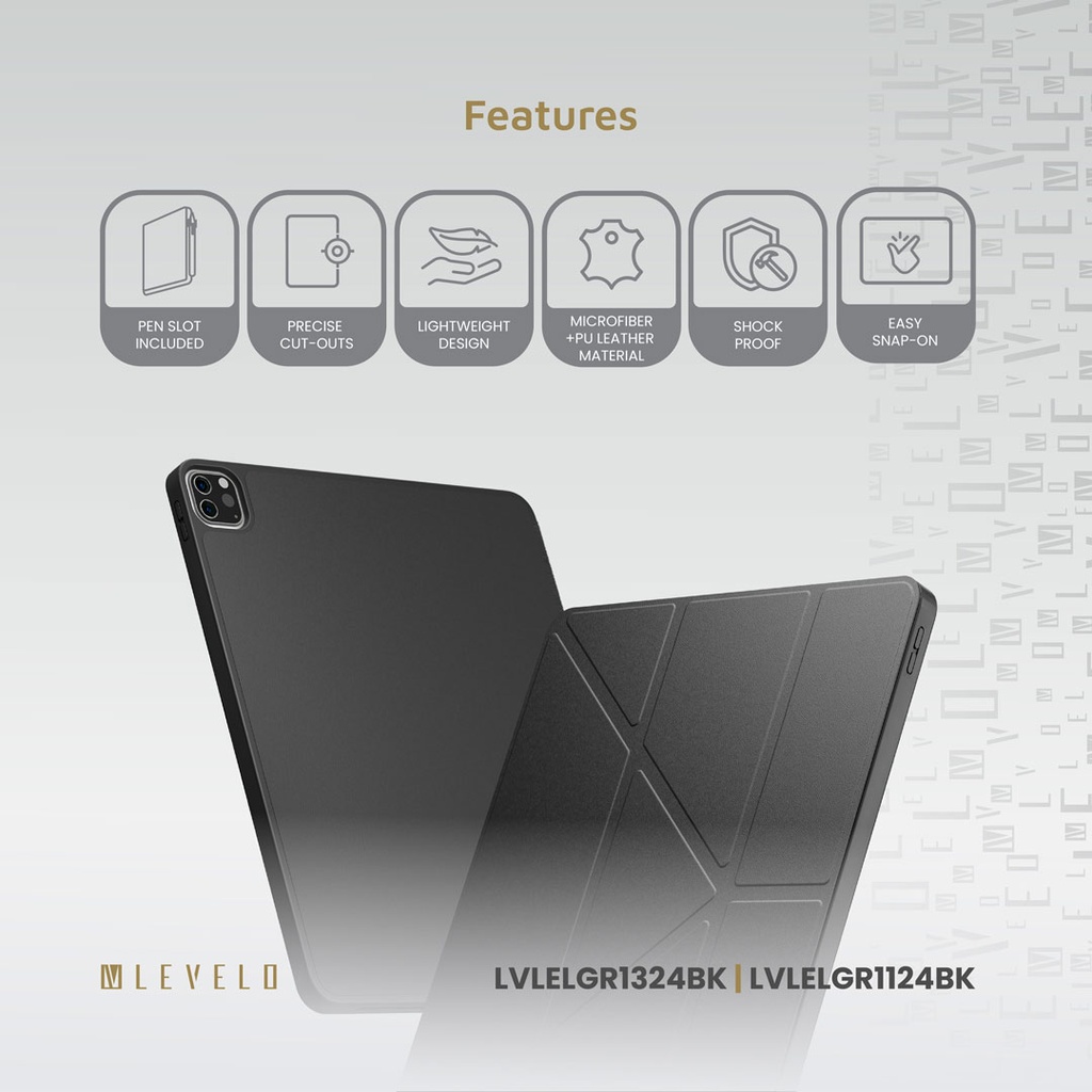 LEVELO ELEGANTE IPAD AIR PRO 13 SCRATCH RESISTANT COATING CASE BLACK LVLELGP1324BK - Image 3