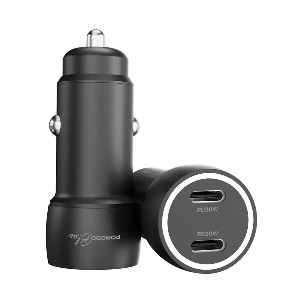 PORODO BLUE RIVA 60W DUAL USB C CAR CHARGER PD30W USB C TO LIGHTNING CABLE 1M BLACK PBCCR50LBK - Image 2
