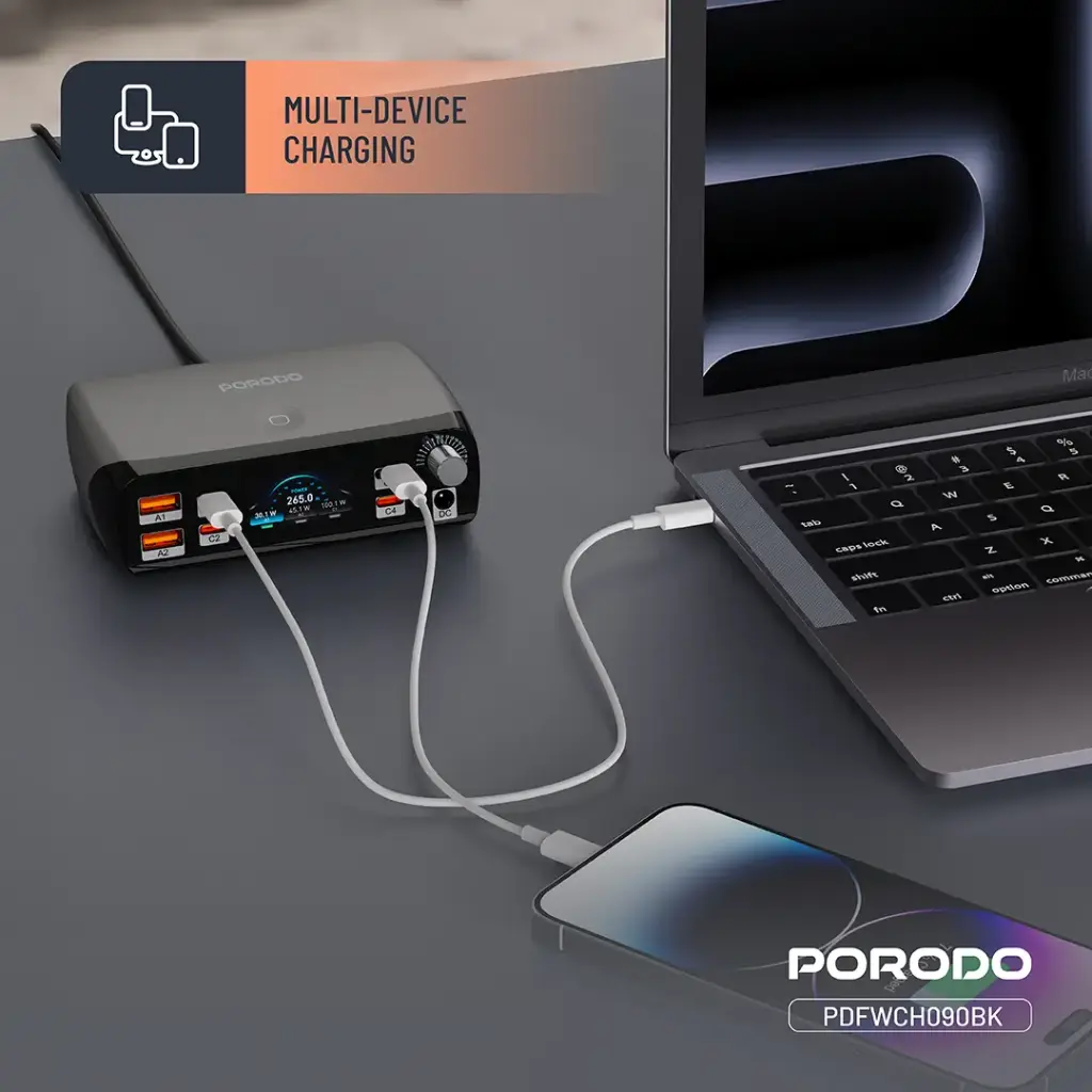 PORODO POWERGATE SMART CHARGING STATION PD100W GAN BLACK PDFWCH090BK - Image 6