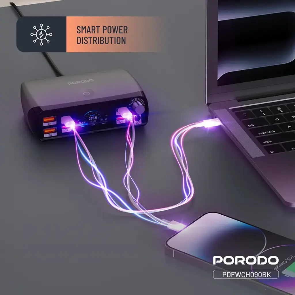 PORODO POWERGATE SMART CHARGING STATION PD100W GAN BLACK PDFWCH090BK - Image 4