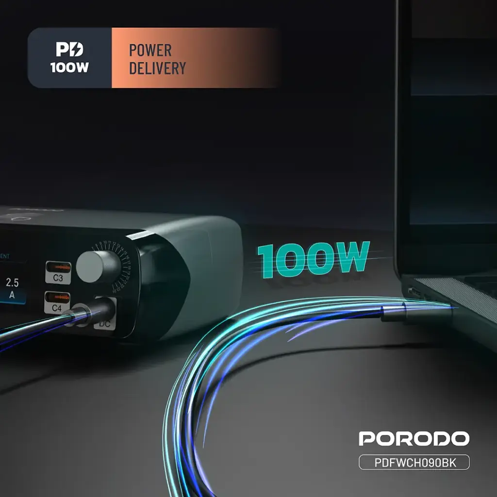 PORODO POWERGATE SMART CHARGING STATION PD100W GAN BLACK PDFWCH090BK - Image 5