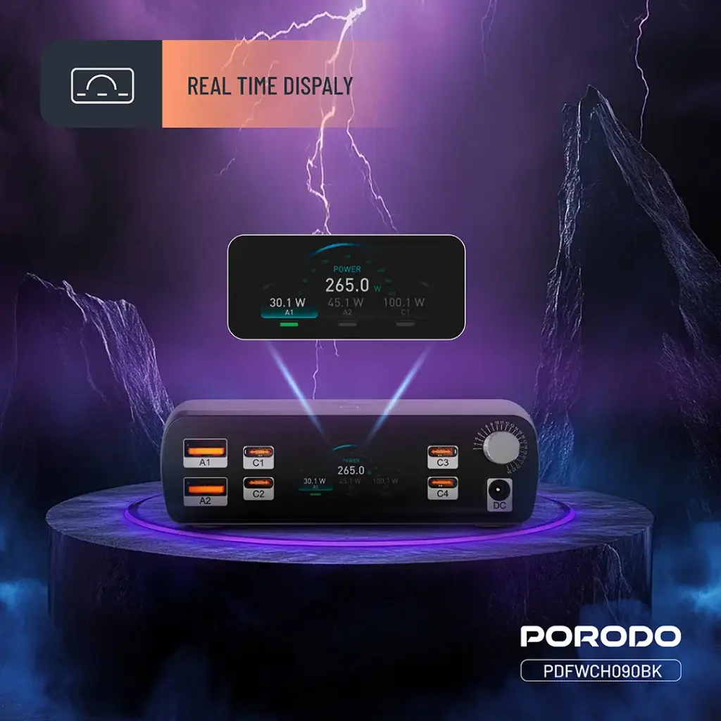 PORODO POWERGATE SMART CHARGING STATION PD100W GAN BLACK PDFWCH090BK - Image 3