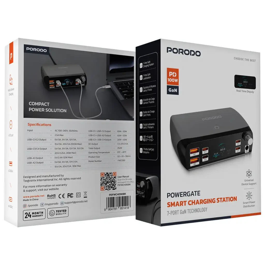 PORODO POWERGATE SMART CHARGING STATION PD100W GAN BLACK PDFWCH090BK - Image 7