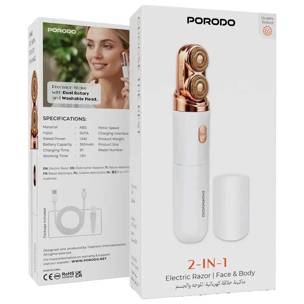 PORODO 2 IN 1 ELECTRIC RAZOR-FACE AND BODY WHITE PDLFSTS33WH - Image 4