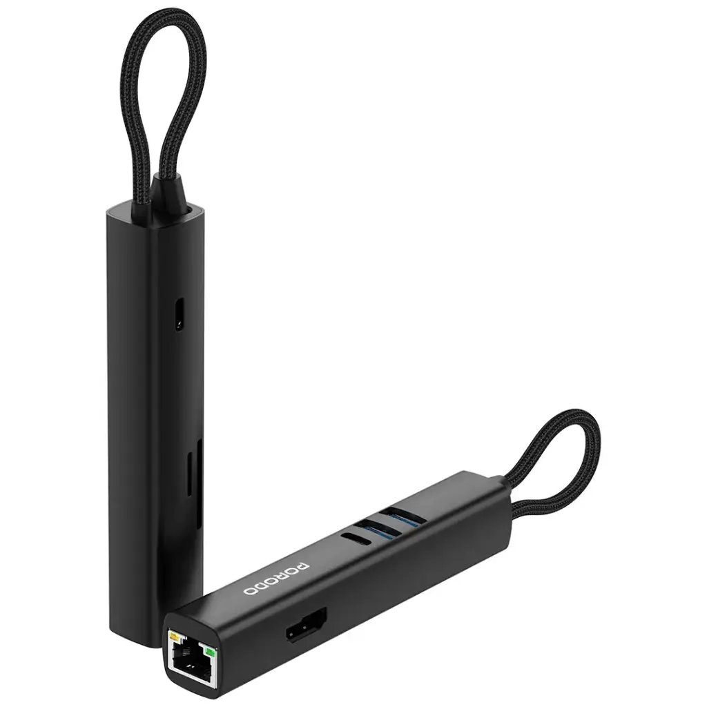 PORODO 8 IN 1 MULTI PORT USB HUB WITH 5 GBPS TRANSFER SPEED BLACK PD35038IN1BK - Image 3