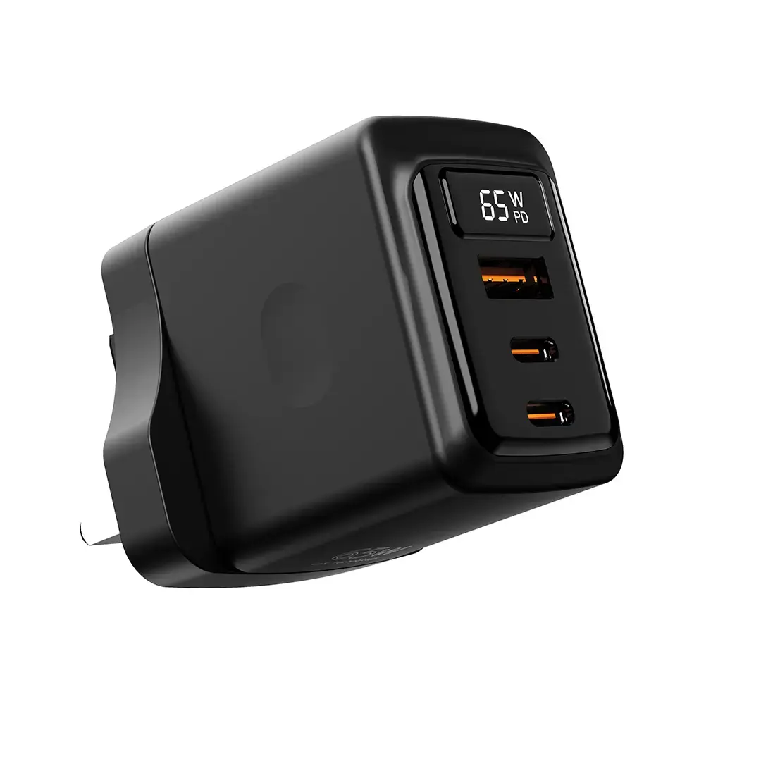 PORODO GAN 65W MULTI PORT WALL CHARGER WITH TYPE C TO TYPE C CABLE BLACK PDFWCH071CBK - Image 2