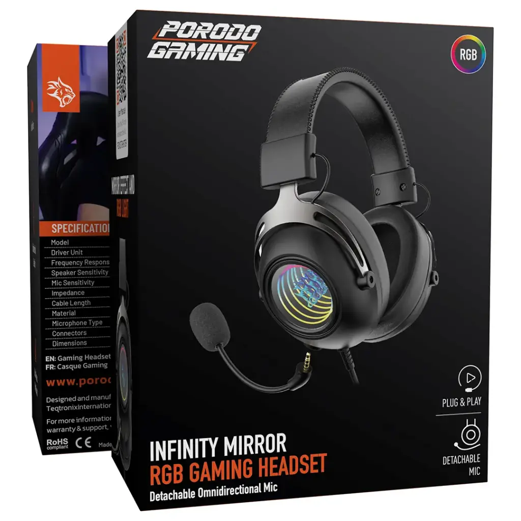 PORODO GAMING INFINITY MIRROR RGB GAMING HEADSET BLACK PDXSTGHS759BK - Image 3