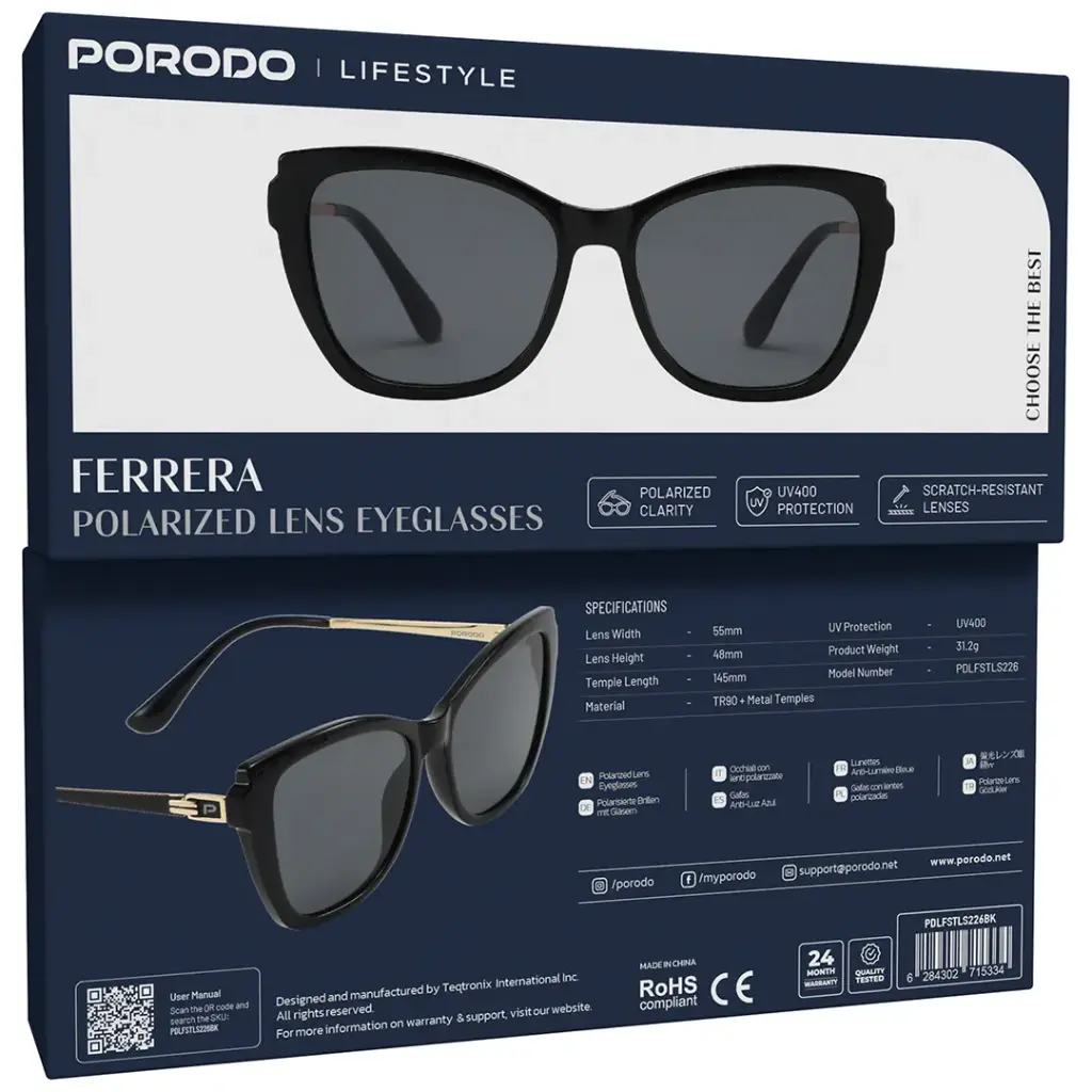PORODO LIFESTYLE FERRERA POLARIZED LENS EYEGLASSES BLACK PDLFSTLS226BK - Image 4