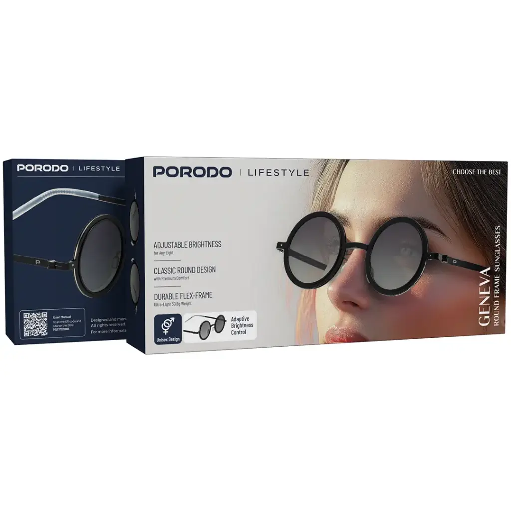 PORODO LIFESTYLE GENEVA ROUND FRAME SUNGLASSES BLACK PDLFST5200BK - Image 4