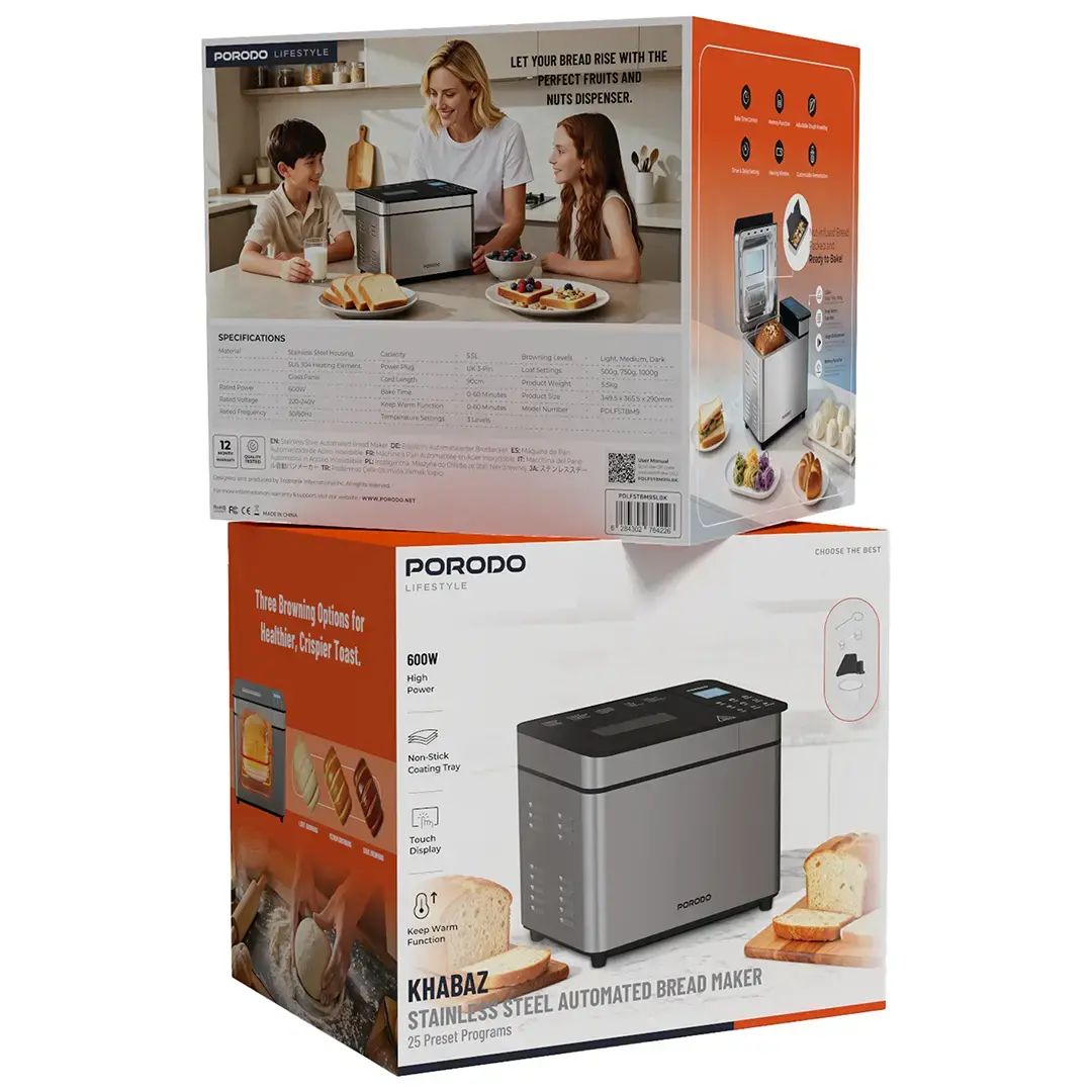 PORODO LIFESTYLE KHABAZ STAINLESS STEEL AUTOMATED BREAD MAKER BLACK PDLFSTBM9SLBK - Image 3