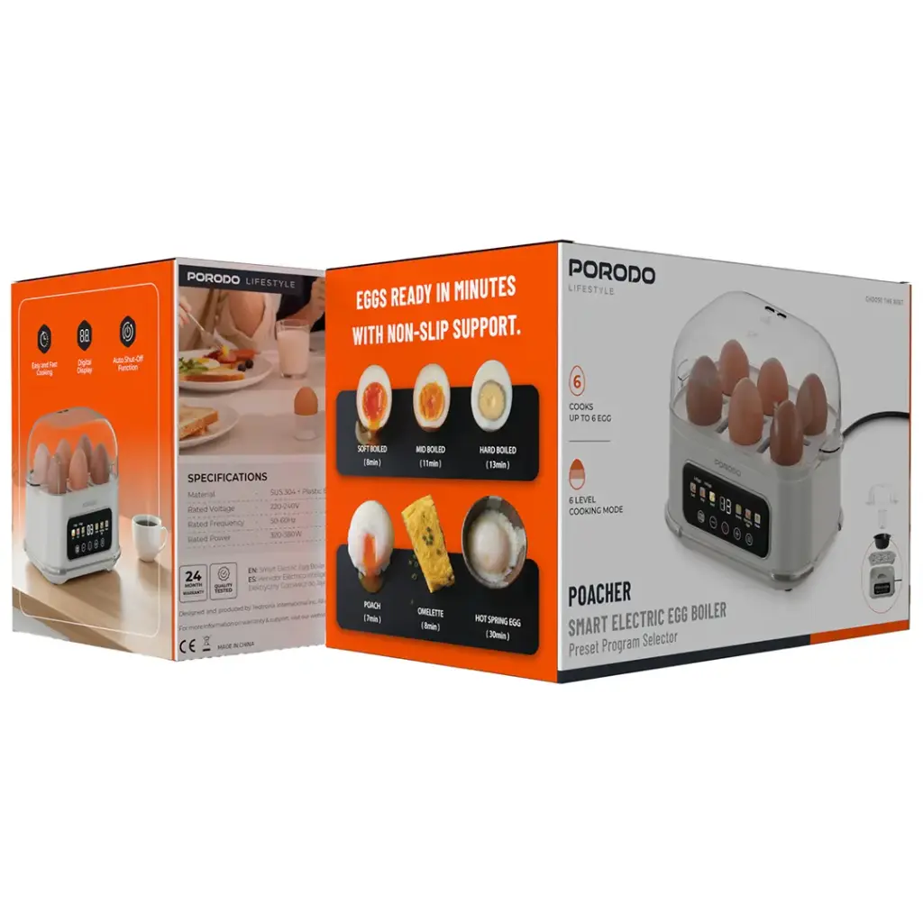 PORODO LIFESTYLE POACHER SMART ELECTRIC EGG BOILER WHITE PDLFSTEB808WH - Image 4