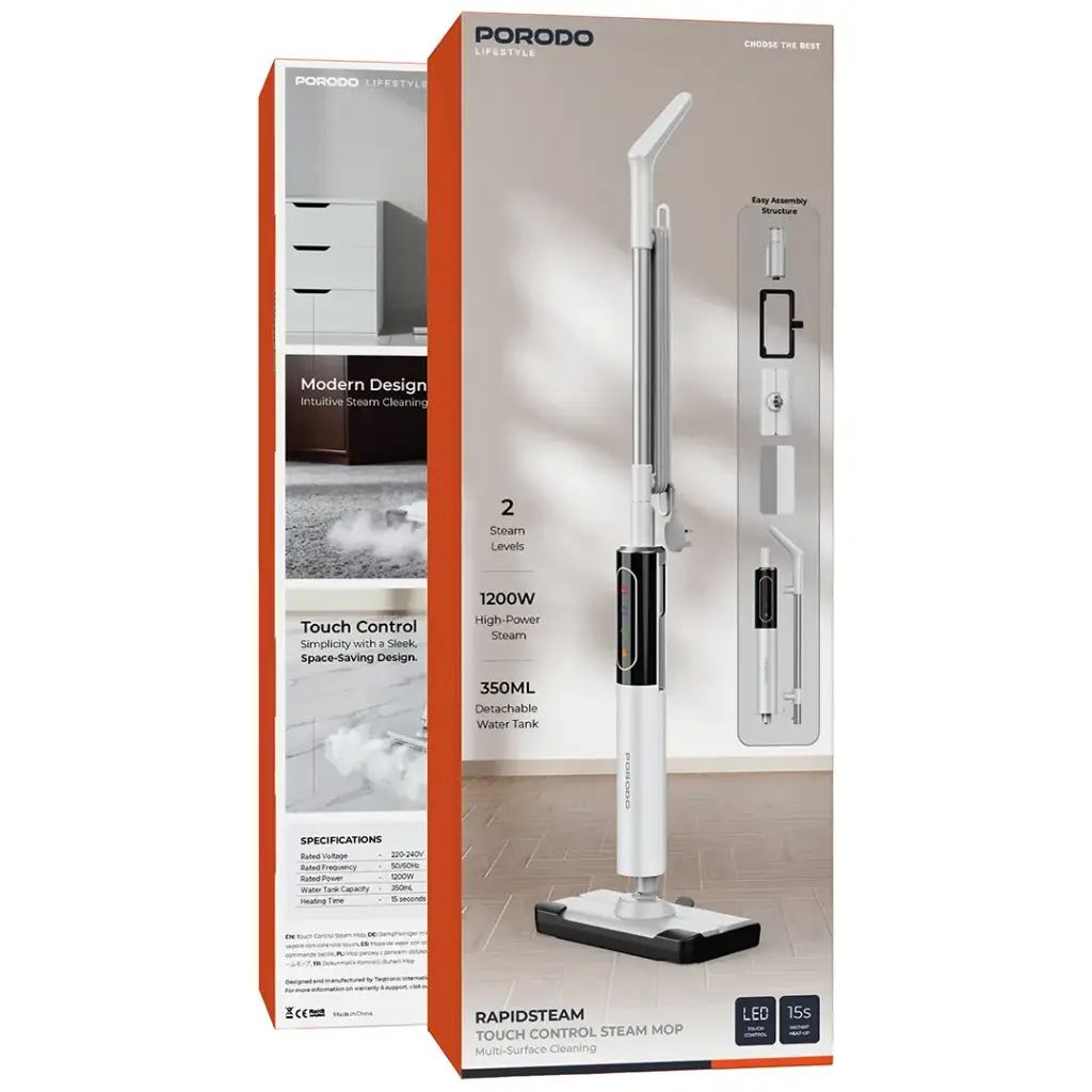 PORODO LIFESTYLE RAPIDSTEAM TOUCH CONTROL STEAM MOP WHITE PDHDTB506WH - Image 3
