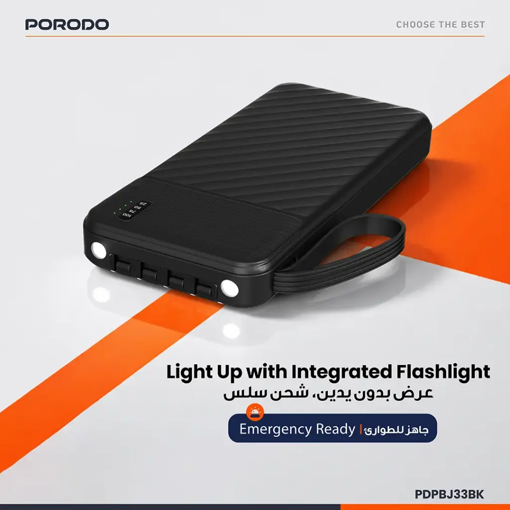 PORODO PIANO 10000MAH POWER BANK WITH INTEGRATED CABLES BLACK PDPBJ33BK - Image 10