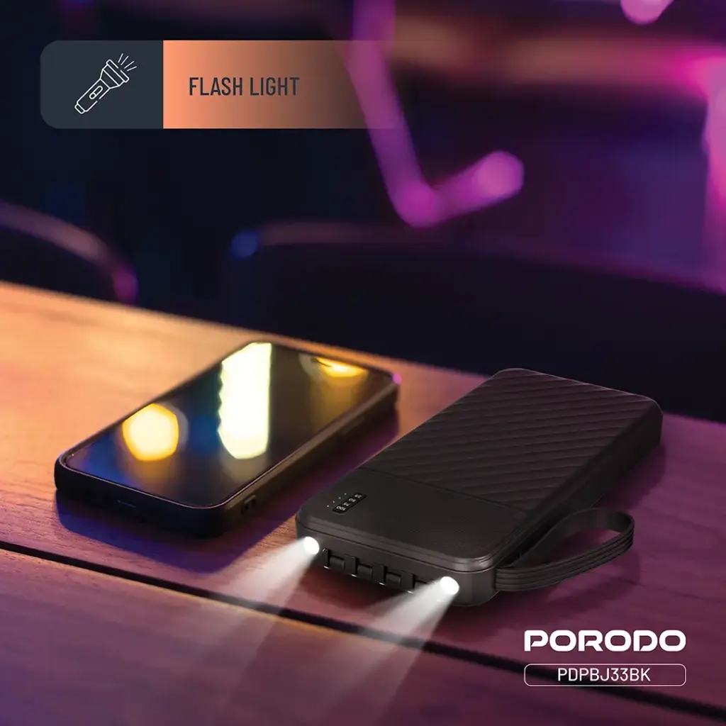 PORODO PIANO 10000MAH POWER BANK WITH INTEGRATED CABLES BLACK PDPBJ33BK - Image 8