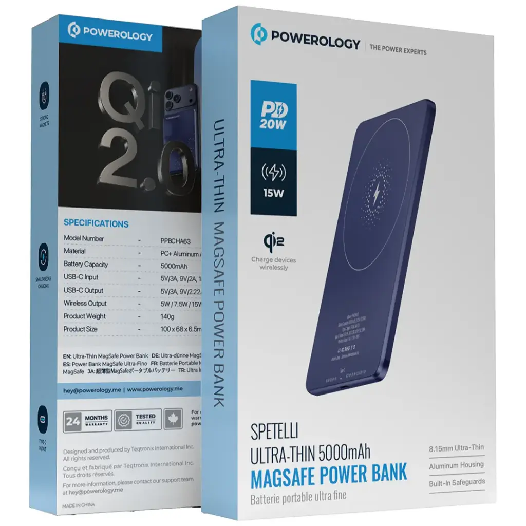 POWEROLOGY SPETELLI ULTRA THIN 5000MAH MAGSAFE POWER BANK BLUE PPBCHA63BU - Image 2
