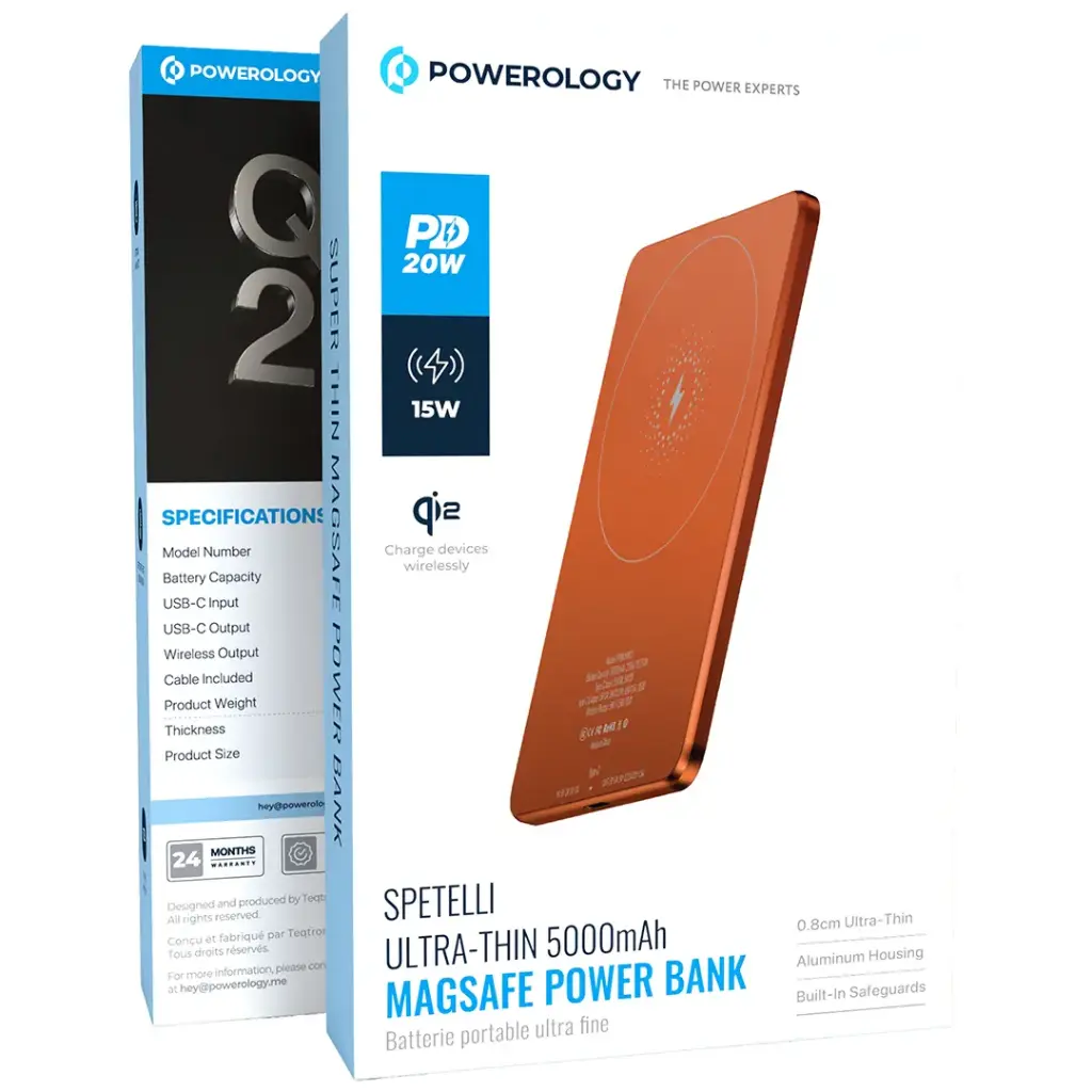 POWEROLOGY SPETELLI ULTRA THIN 5000MAH MAGSAFE POWER BANK ORANGE PPBCHA63OG - Image 2