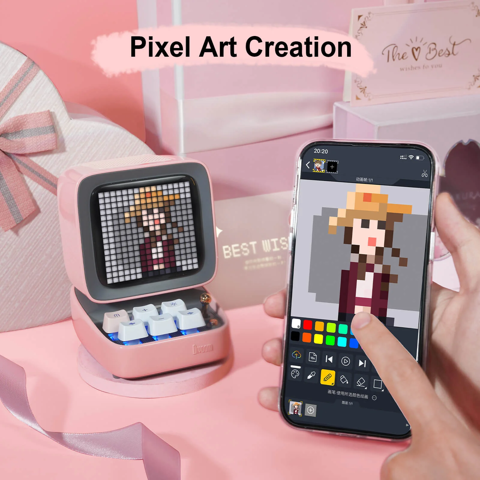 DIVOOM DITOO PRO RETRO PIXEL ART BLUETOOTH SPEAKER WITH RGB MECHANICAL KEYBOARD PINK - Image 6