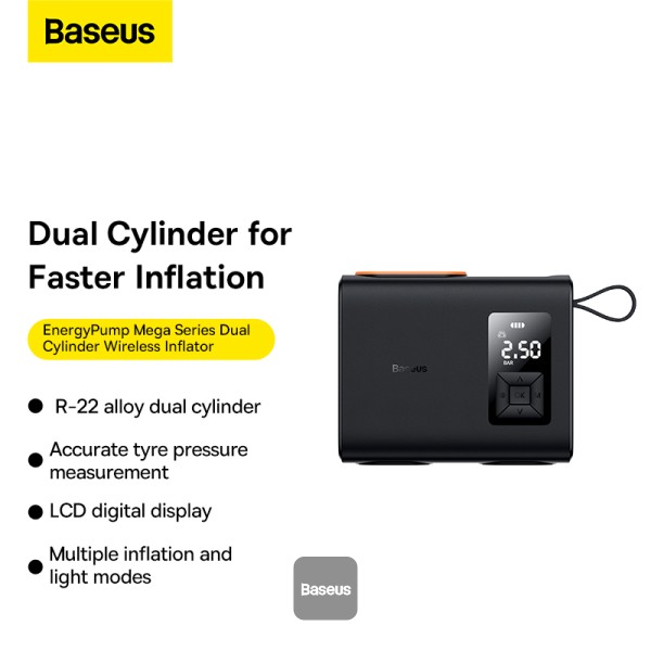 BASEUS ENERGY PUMP MEGA SERIES DUAL CYLINDER WIRELESS INFLATOR BLACK BS-CG007 - Image 3