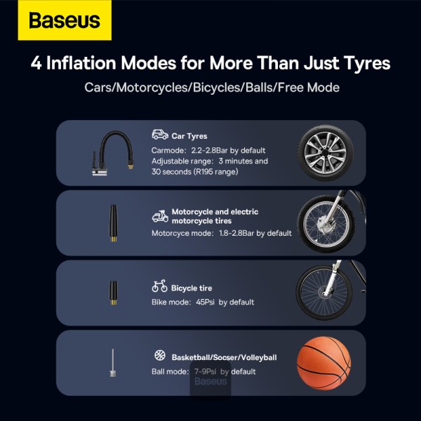 BASEUS ENERGY PUMP MEGA SERIES DUAL CYLINDER WIRELESS INFLATOR BLACK BS-CG007 - Image 7