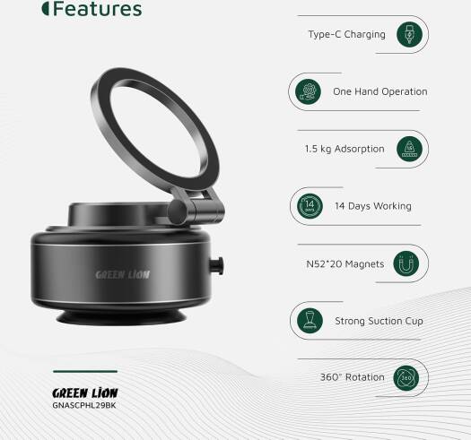 GREEN LION AUTO SUCTION PHONE HOLDER MATTE BLACK GX-29 GNASCPHL29BK - Image 4