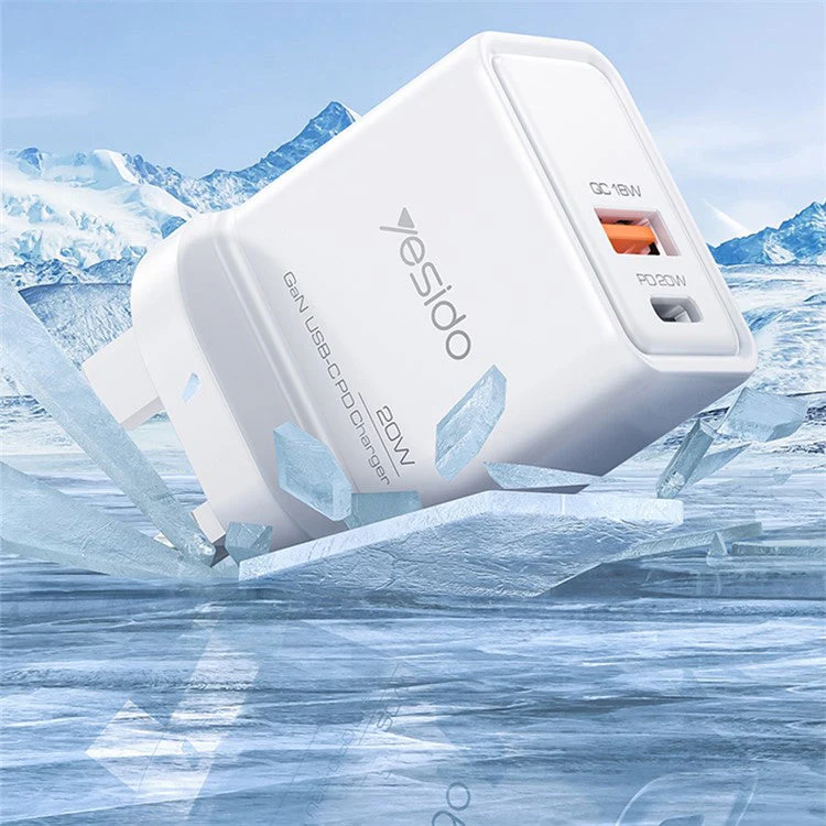 YESIDO 20W GAN USB-A AND USB-C FAST CHARGER WHITE YC80 - Image 5
