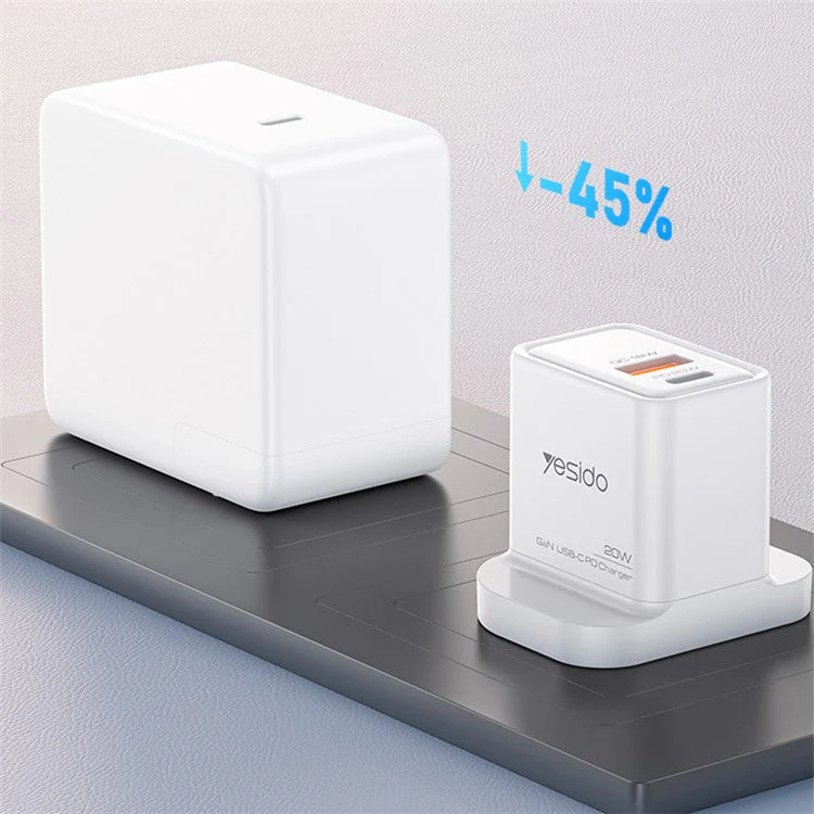 YESIDO 20W GAN USB-A AND USB-C FAST CHARGER WHITE YC80 - Image 6
