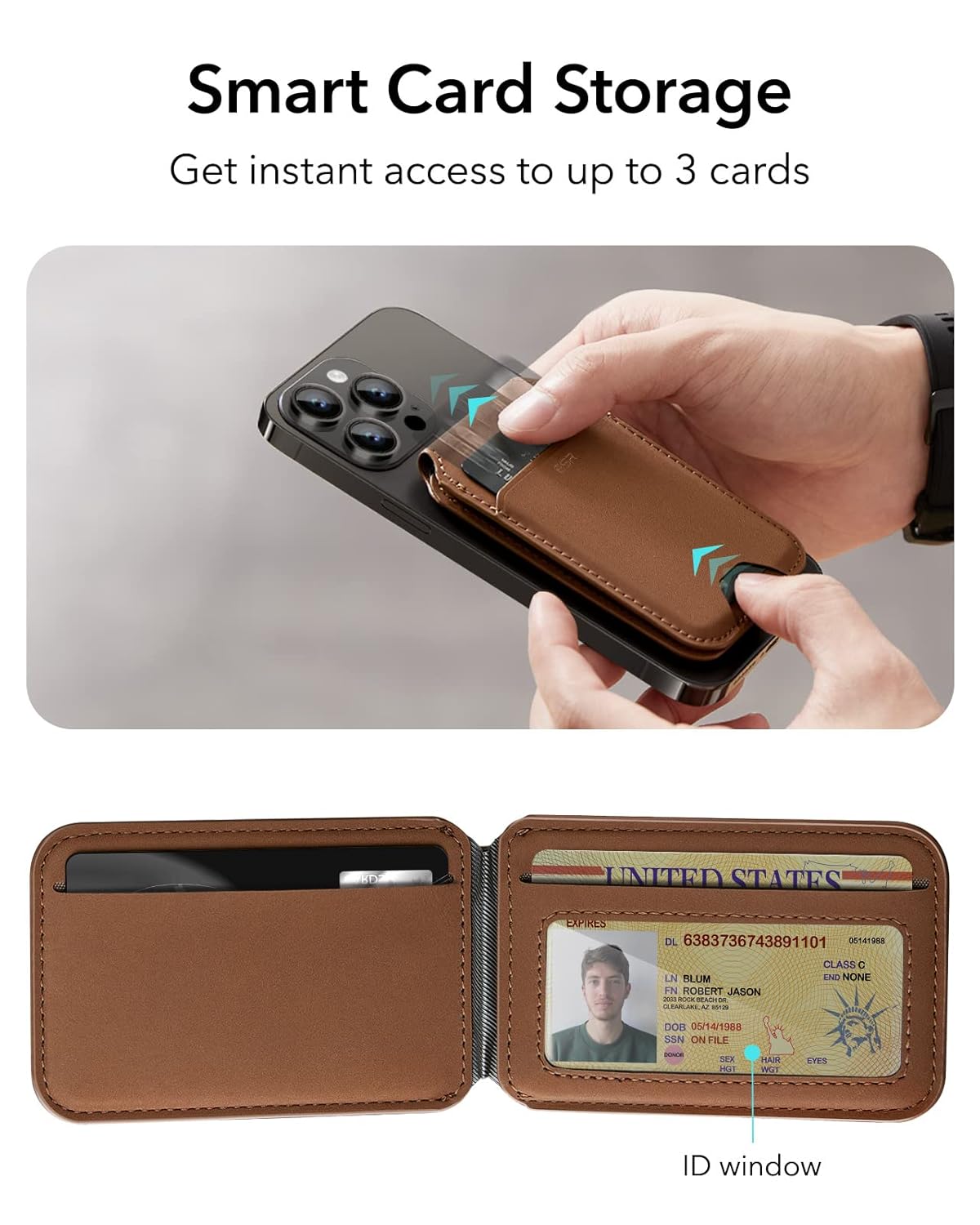ESR MAGNETIC HALOLOCK VWGAN LEATHER WALLET STAND BROWN - Image 3