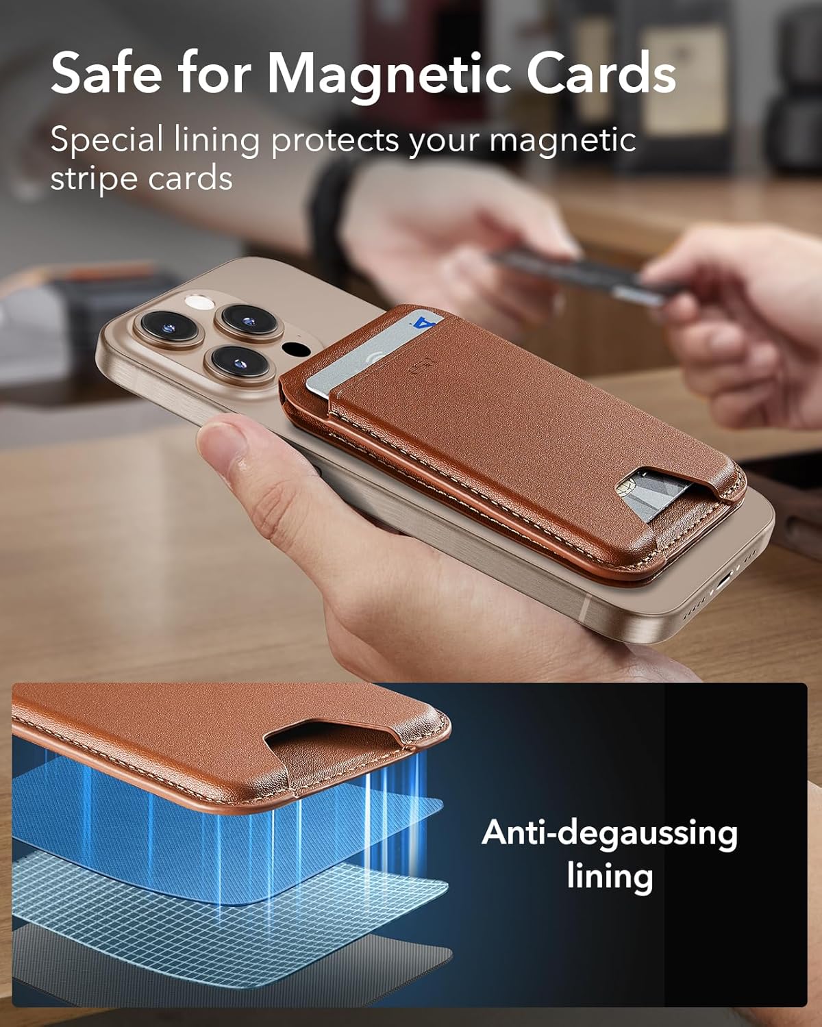 ESR MAGNETIC HALOLOCK VWGAN LEATHER WALLET STAND BROWN - Image 4