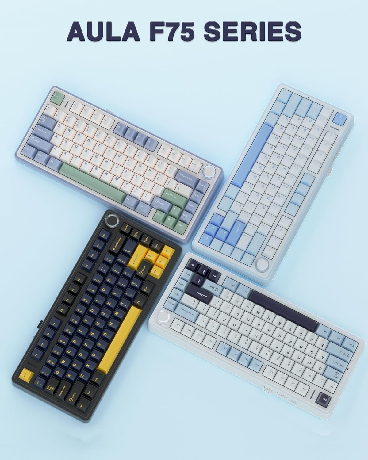 AULA 75 KEYS RGB 75% MECHANICAL GAMING KEYBOARD TRI-MODE KNOB REAPER SWITCH BL+WH+DKPRP F75 MAX - Image 10