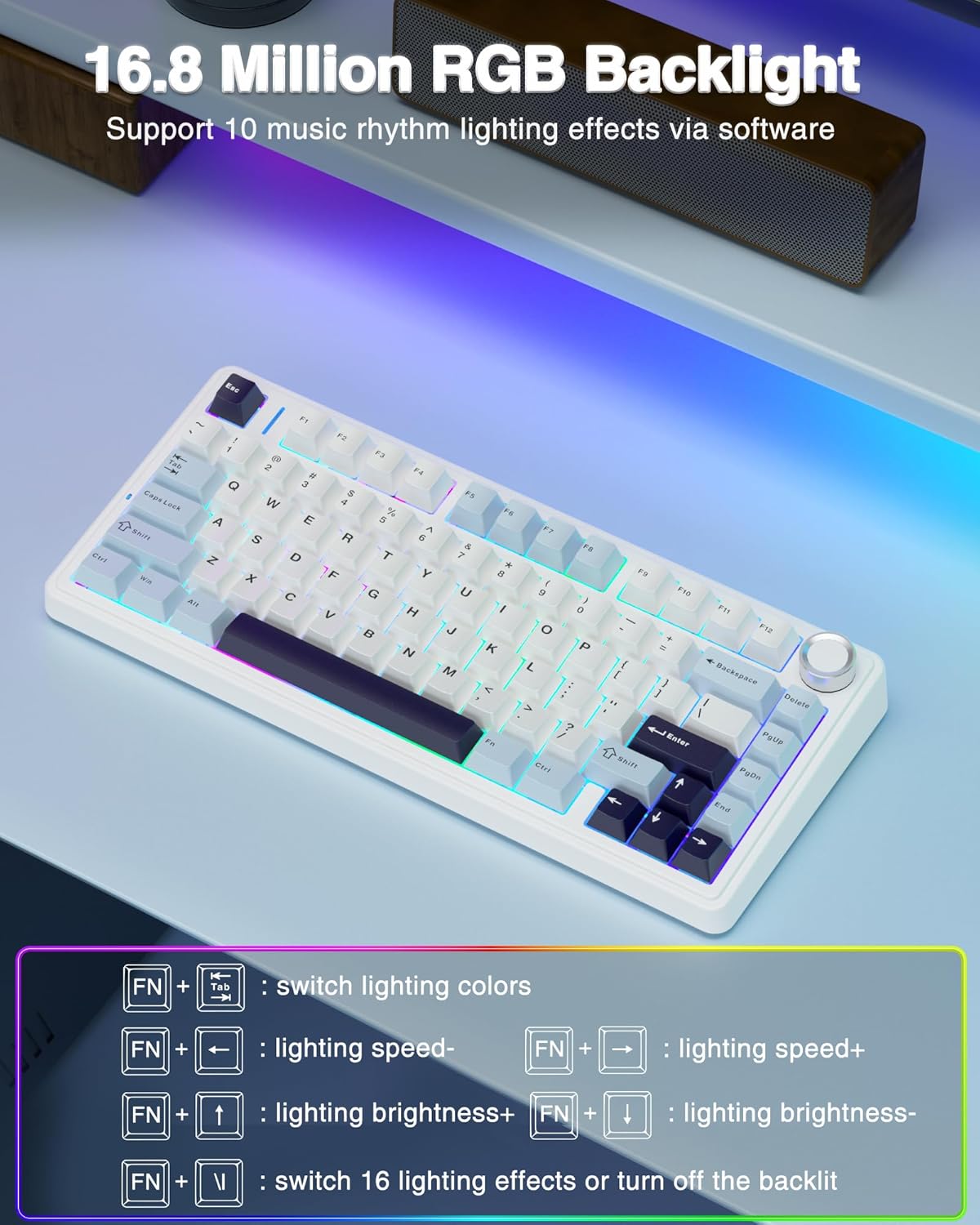 AULA 75 KEYS RGB 75% MECHANICAL GAMING KEYBOARD TRI-MODE KNOB REAPER SWITCH BL+WH+DKPRP F75 MAX - Image 7