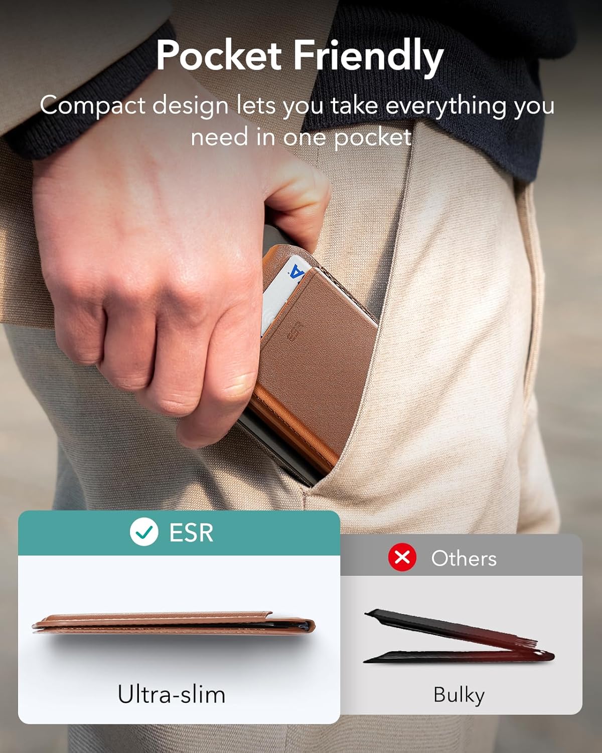 ESR MAGNETIC HALOLOCK VWGAN LEATHER WALLET STAND BROWN - Image 5
