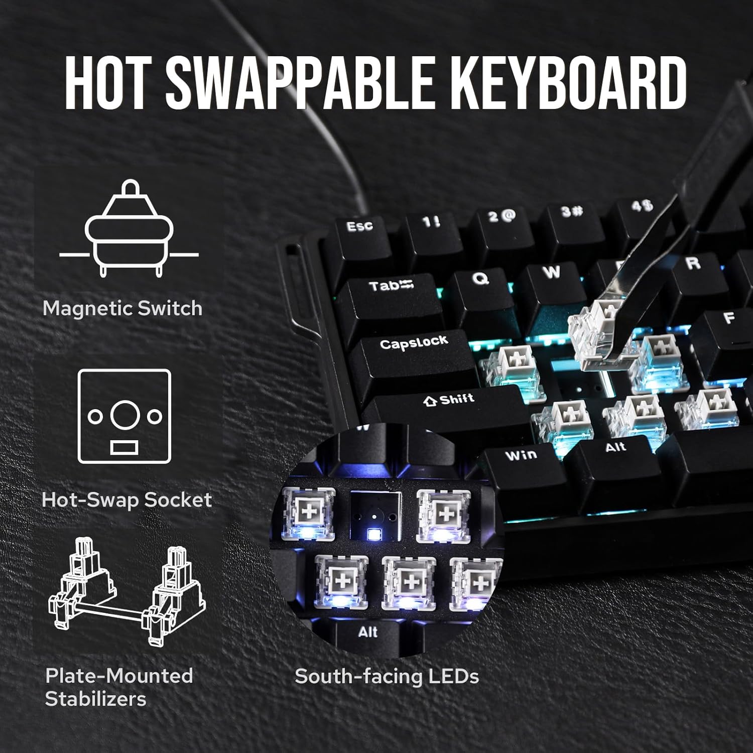 AULA 68 KEYS RGB 65% WIRED MECHANICAL GAMING KEYBOARD GRAY WOOD MAGNETIC SWITCH BLACK - Image 3