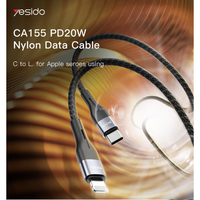YESIDO 20W USB-C TO LIGHTNING CABLE 1.2M BLACK CA155 - Image 2