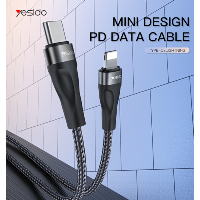 YESIDO 12W USB-C TO LIGHTNING CABLE 30CM BLACK CA82 - Image 2