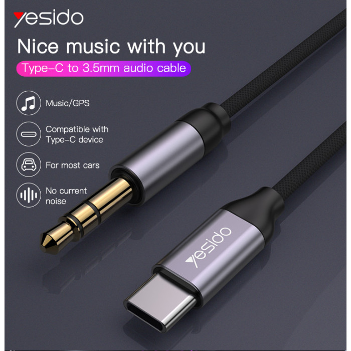 YESIDO AUX ADAPTER TYPE C TO 3.5MM AUDIO CABLE BLACK YAU20 - Image 2